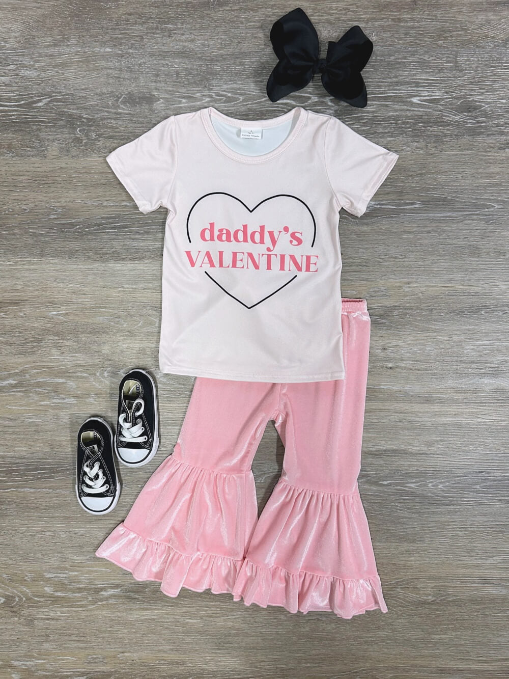 Daddy&#39;s Valentine Pink Velvet Bell Bottoms Outfit - Sydney So Sweet