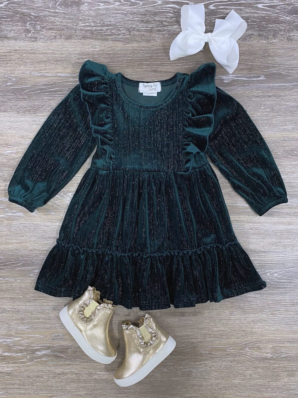 Dark Green Velvet Ruffle Girls Special Occasion Dress - Sydney So Sweet