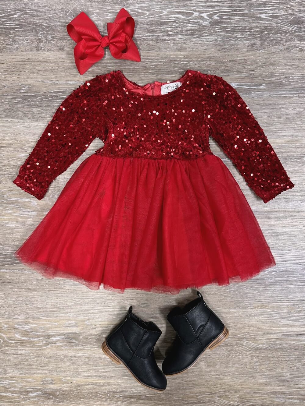 Dark Red Sequin &amp; Velvet Girls Chiffon Tutu Dress - Sydney So Sweet