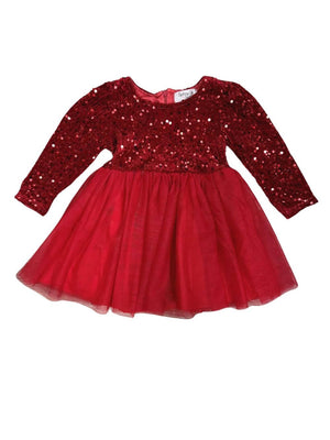 Dark Red Sequin & Velvet Girls Chiffon Tutu Dress - Sydney So Sweet