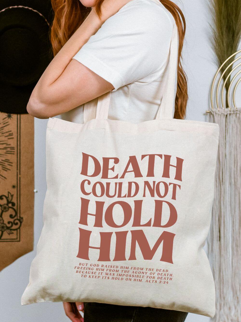 Death Could Not Hold Him Cotton Canvas Christian Easter Tote Bag