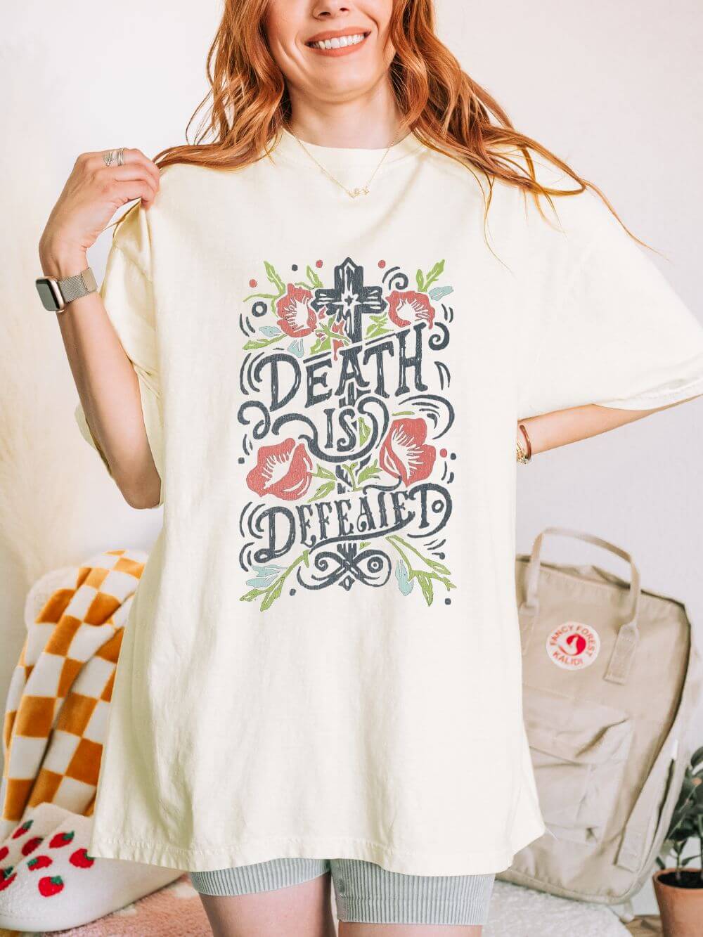 Death Is Defeated T-Shirt Vintage Floral Resurrection Christian Distressed Graphic Tee