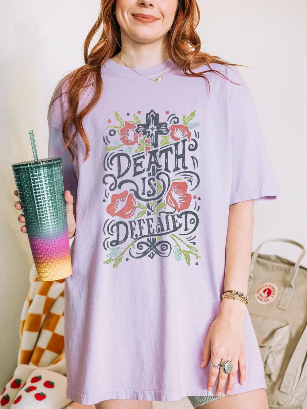 Death Is Defeated T-Shirt Vintage Floral Resurrection Christian Distressed Graphic Tee