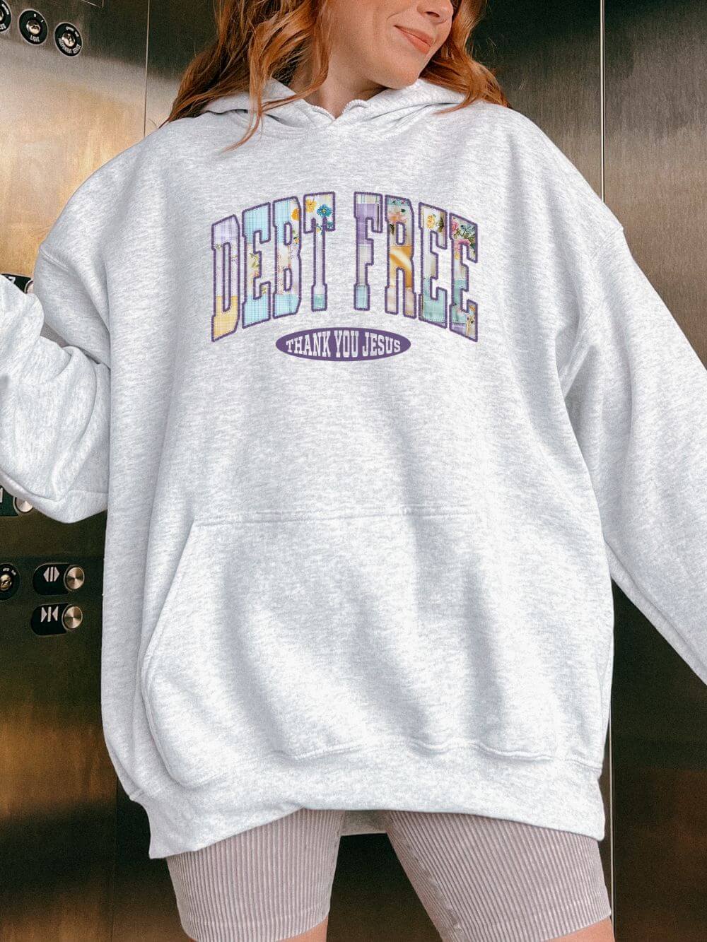 Debt Free Hoodie Pastel Debt Free Christian Thank You Jesus Hooded Sweatshirt