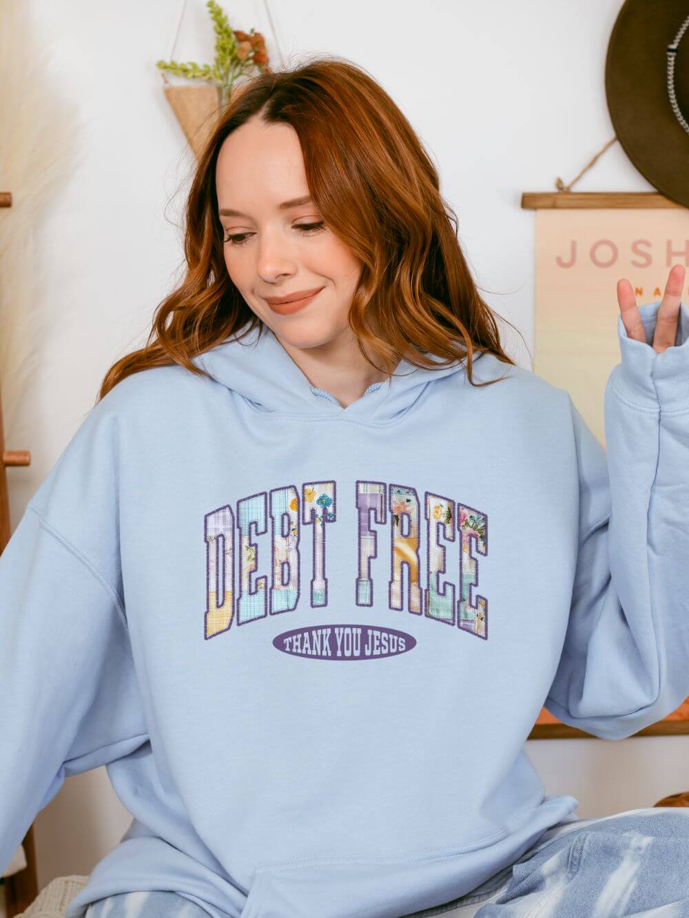 Debt Free Hoodie Pastel Debt Free Christian Thank You Jesus Hooded Sweatshirt