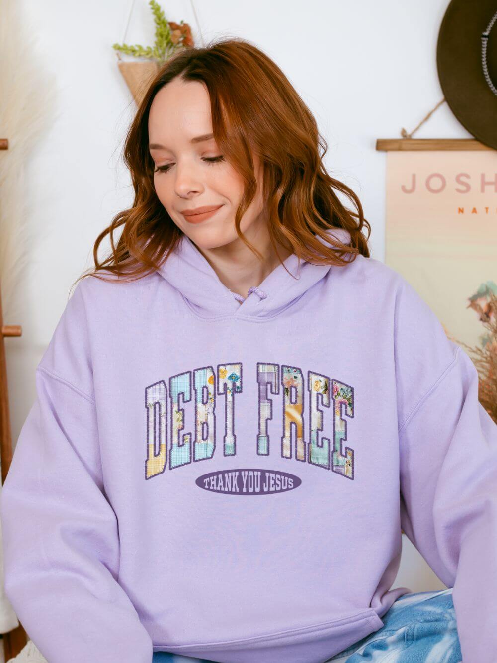 Debt Free Hoodie Pastel Debt Free Christian Thank You Jesus Hooded Sweatshirt