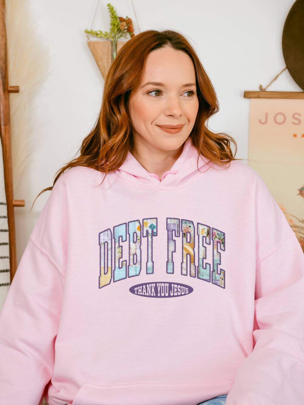 Debt Free Hoodie Pastel Debt Free Christian Thank You Jesus Hooded Sweatshirt