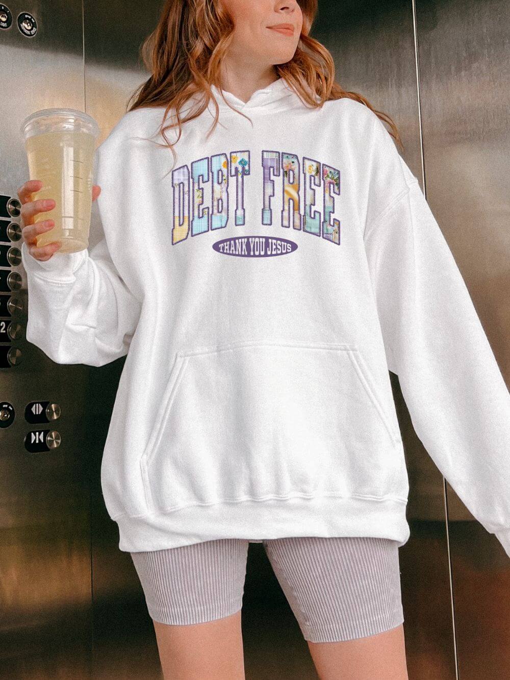 Debt Free Hoodie Pastel Debt Free Christian Thank You Jesus Hooded Sweatshirt