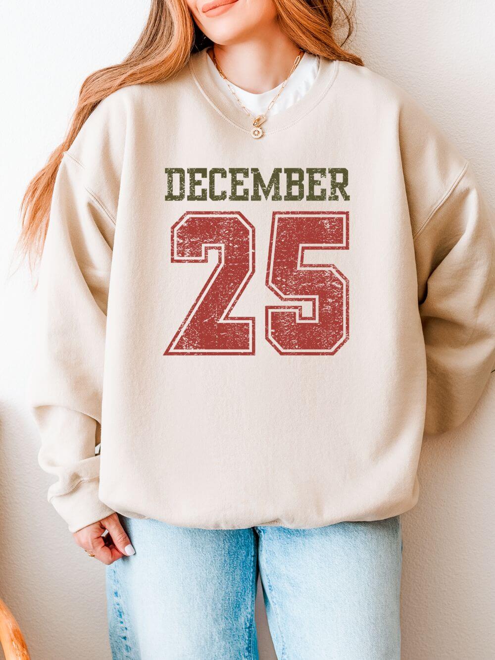 December 25 Vintage Distressed Heavy Blend Unisex Crewneck Cozy Christmas Sweatshirt - Sydney So Sweet