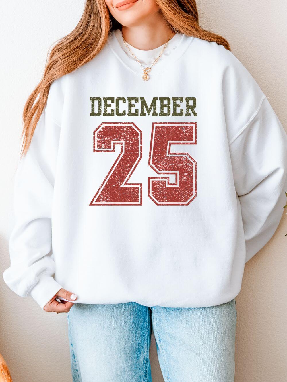 December 25 Vintage Distressed Heavy Blend Unisex Crewneck Cozy Christmas Sweatshirt - Sydney So Sweet