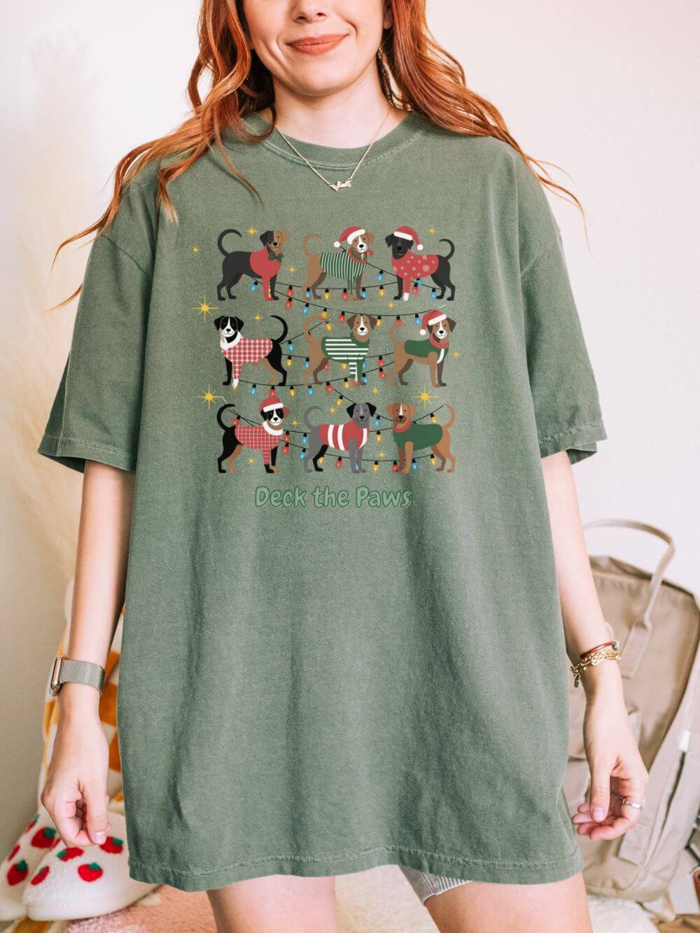 Deck the Paws Festive Dog Lovers T-Shirt Unisex Garment-Dyed Tee - Sydney So Sweet