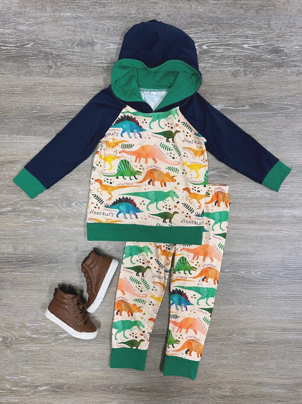 Dino Days Boys Navy & Green Dinosaur Hoodie Outfit - Sydney So Sweet