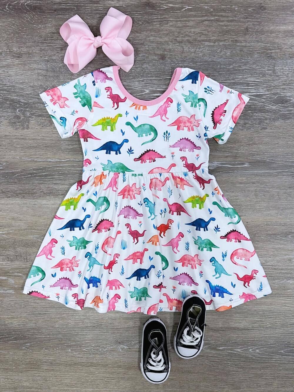 Dinos for Days Girls Shorts Sleeve Dress - Sydney So Sweet