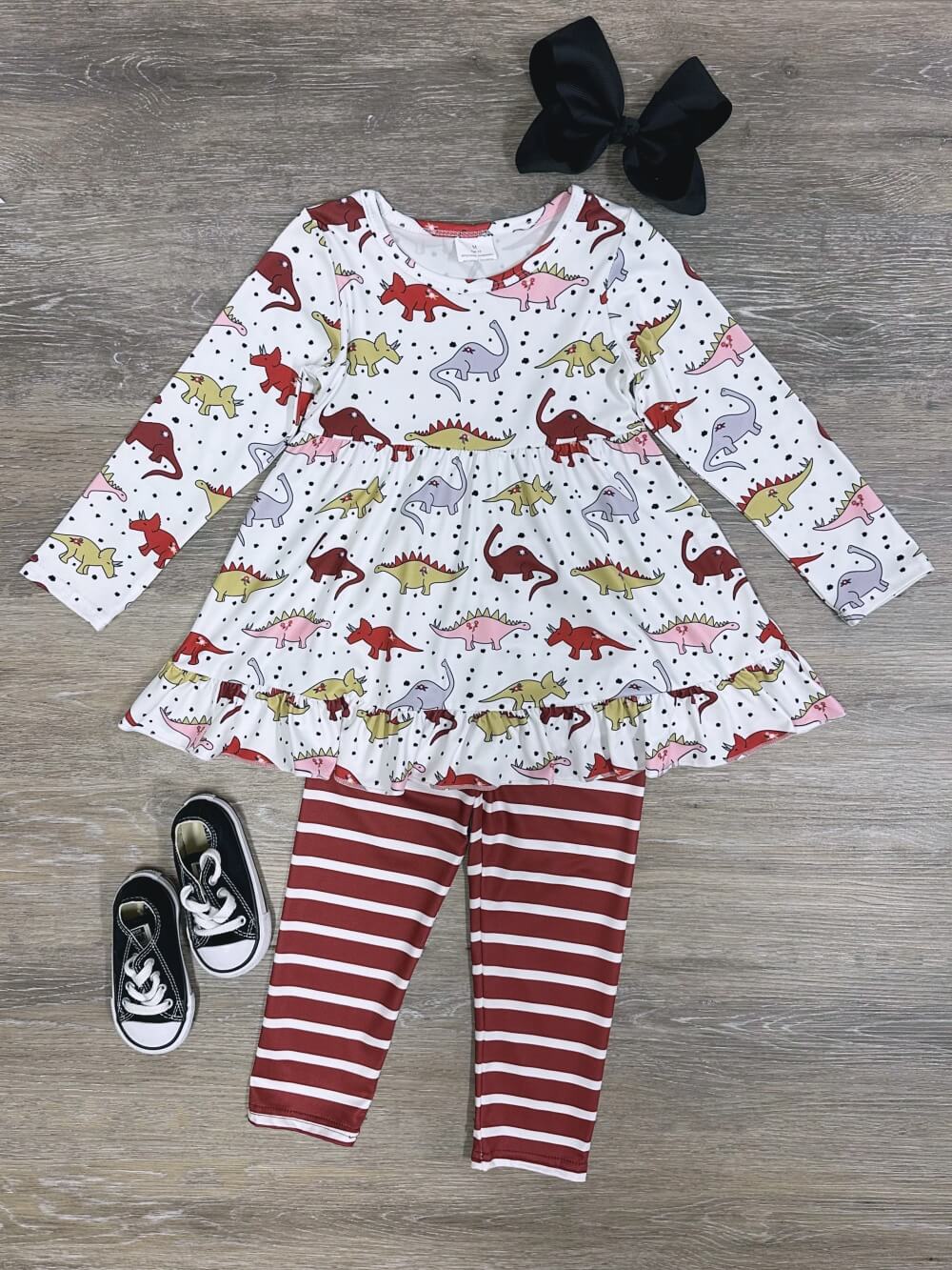 Dinos for Days Tunic Top &amp; Striped Leggings Girls Outfit - Sydney So Sweet