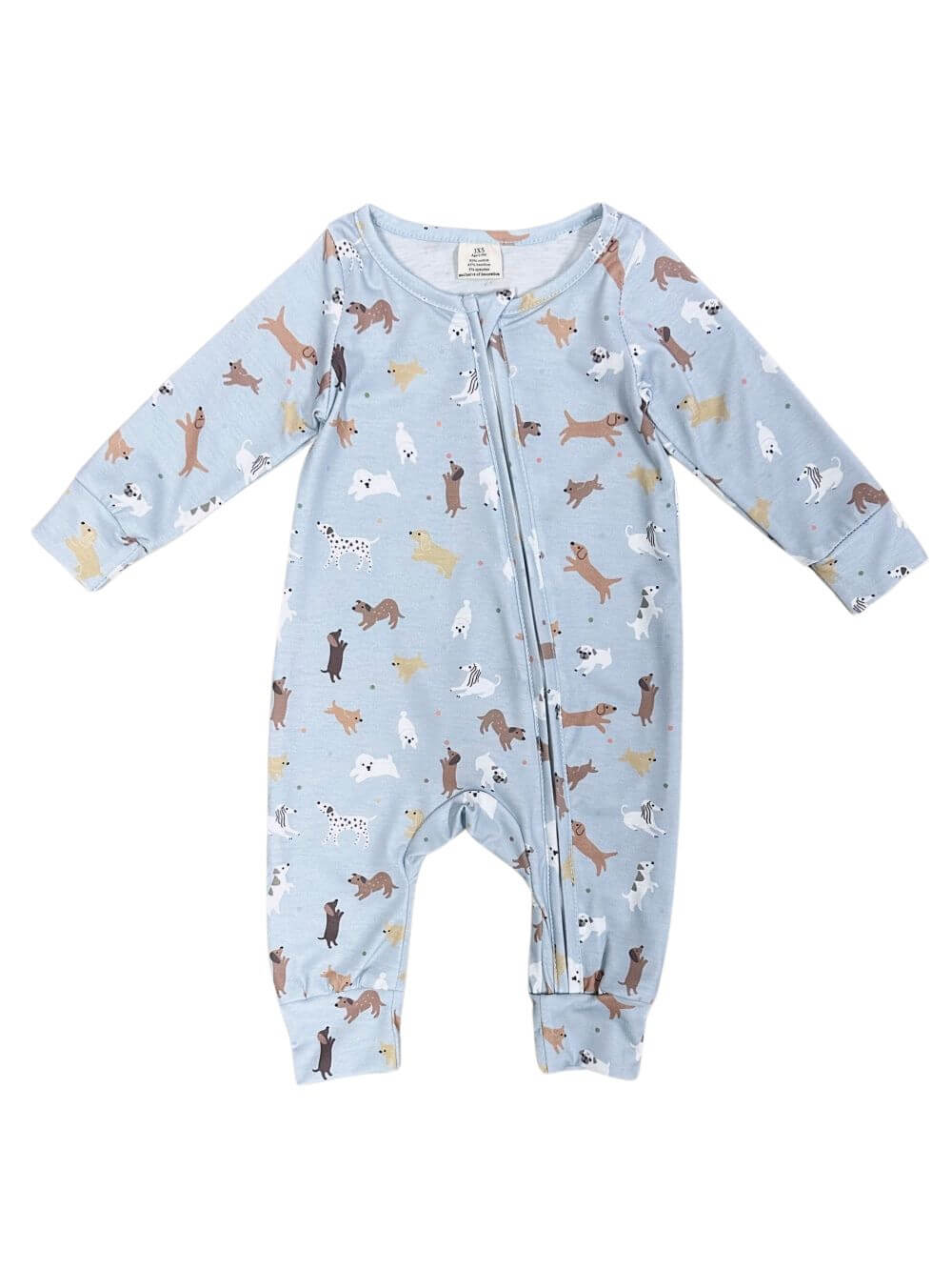 Dog Days Light Blue Zip Up Baby Romper - Sydney So Sweet