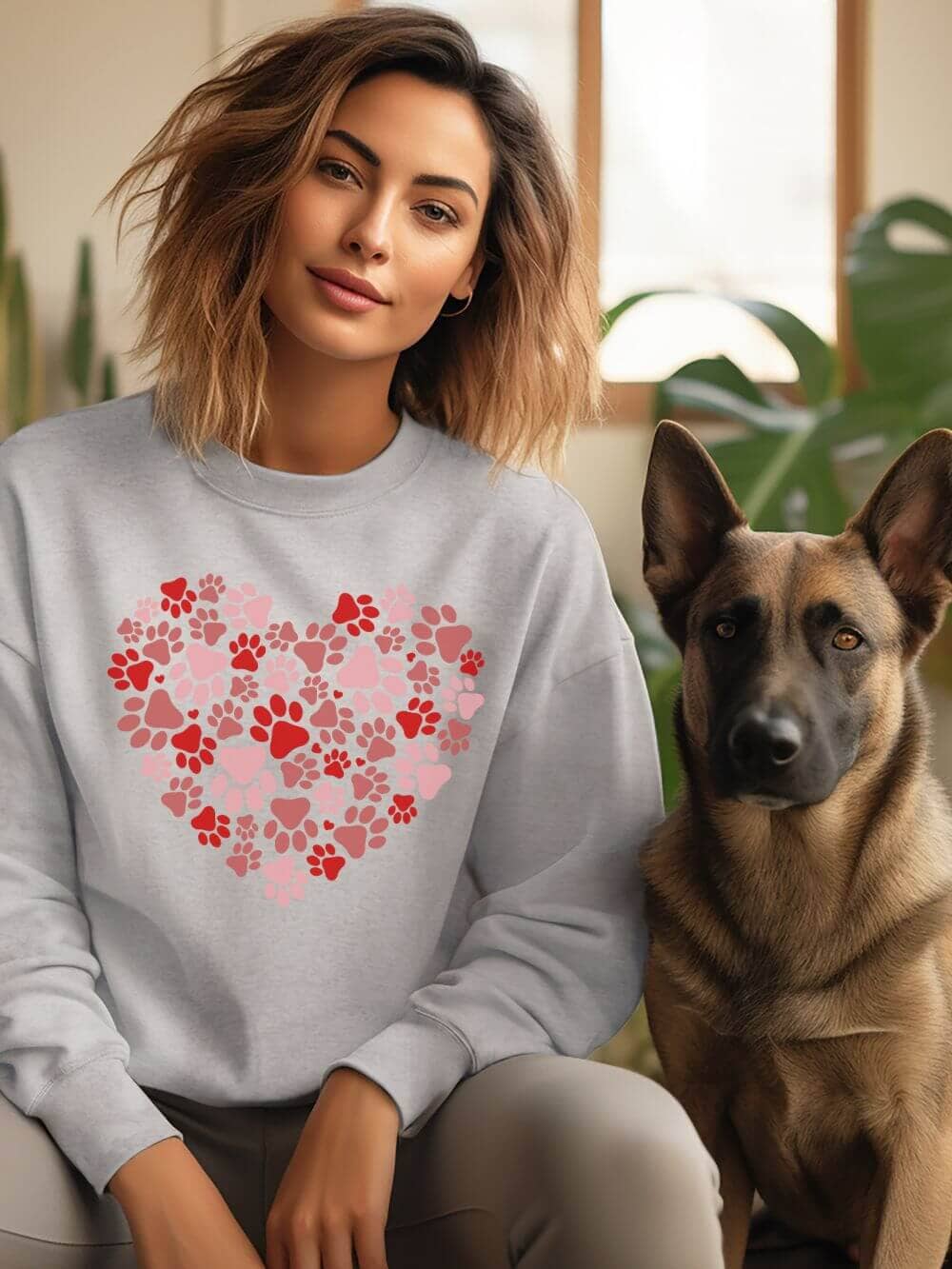 Dog Paw Heart Dog Mom Valentine's Day Long Sleeve Graphic Sweatshirt - Sydney So Sweet