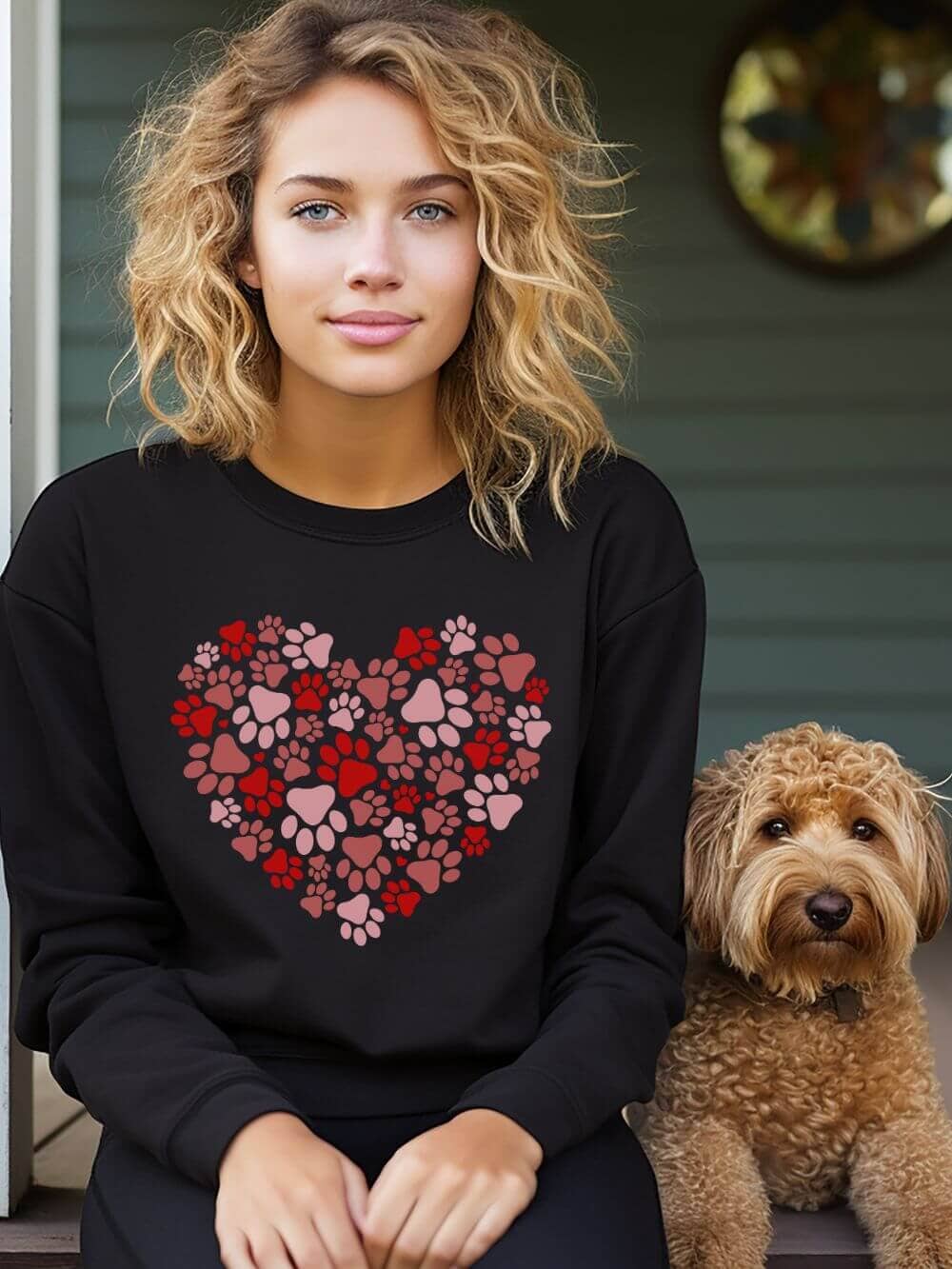 Dog Paw Heart Dog Mom Valentine's Day Long Sleeve Graphic Sweatshirt - Sydney So Sweet