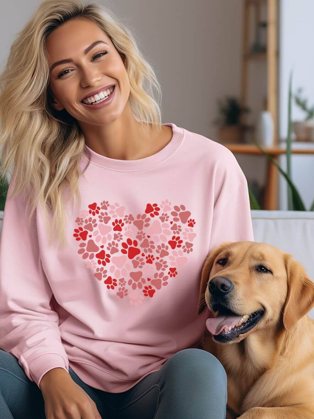 Dog Paw Heart Dog Mom Valentine&#39;s Day Long Sleeve Graphic Sweatshirt - Sydney So Sweet