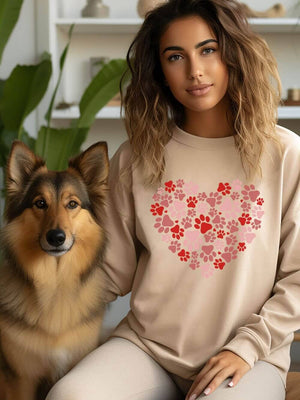 Dog Paw Heart Dog Mom Valentine's Day Long Sleeve Graphic Sweatshirt - Sydney So Sweet