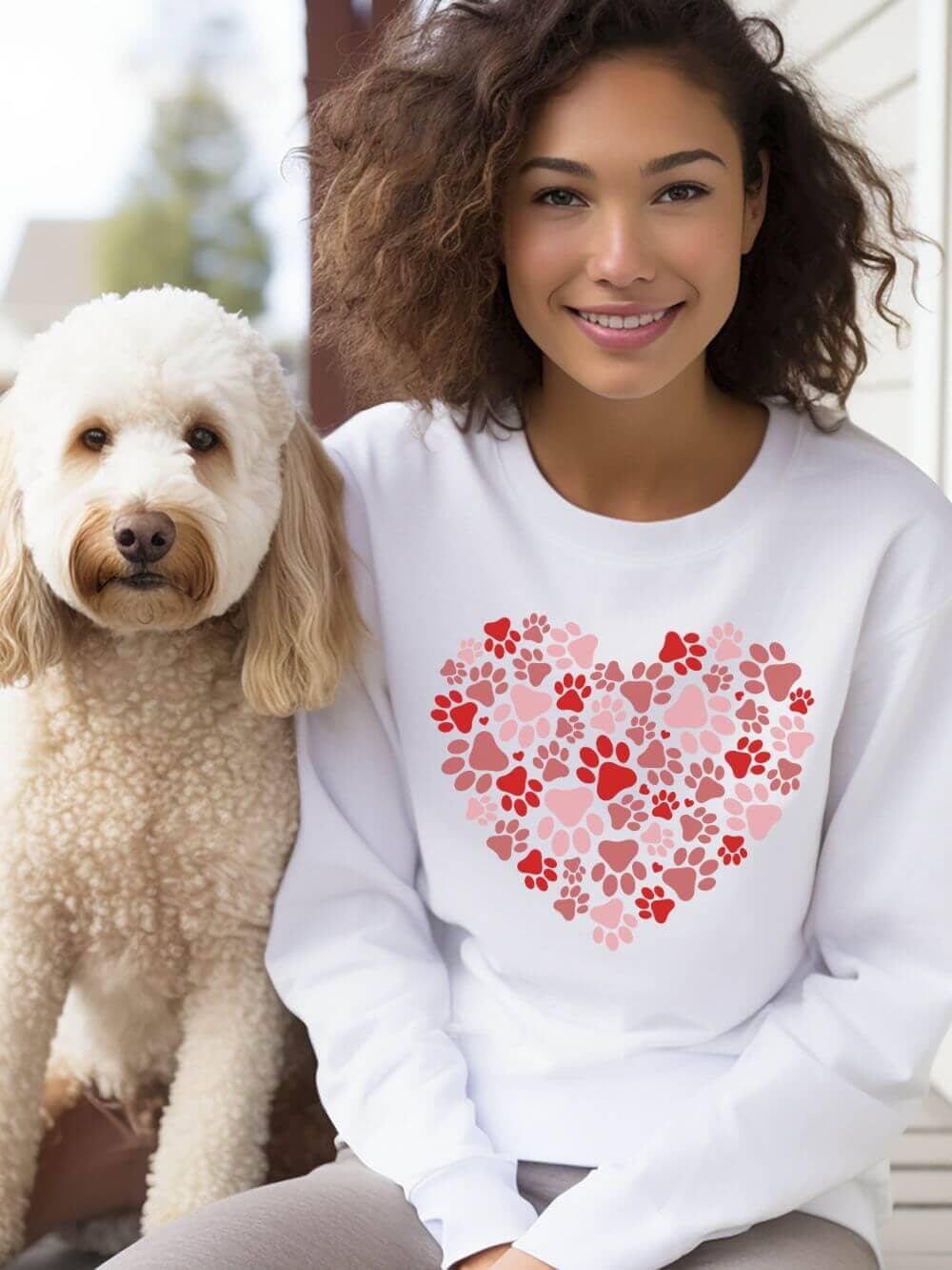 Dog Paw Heart Dog Mom Valentine's Day Long Sleeve Graphic Sweatshirt - Sydney So Sweet