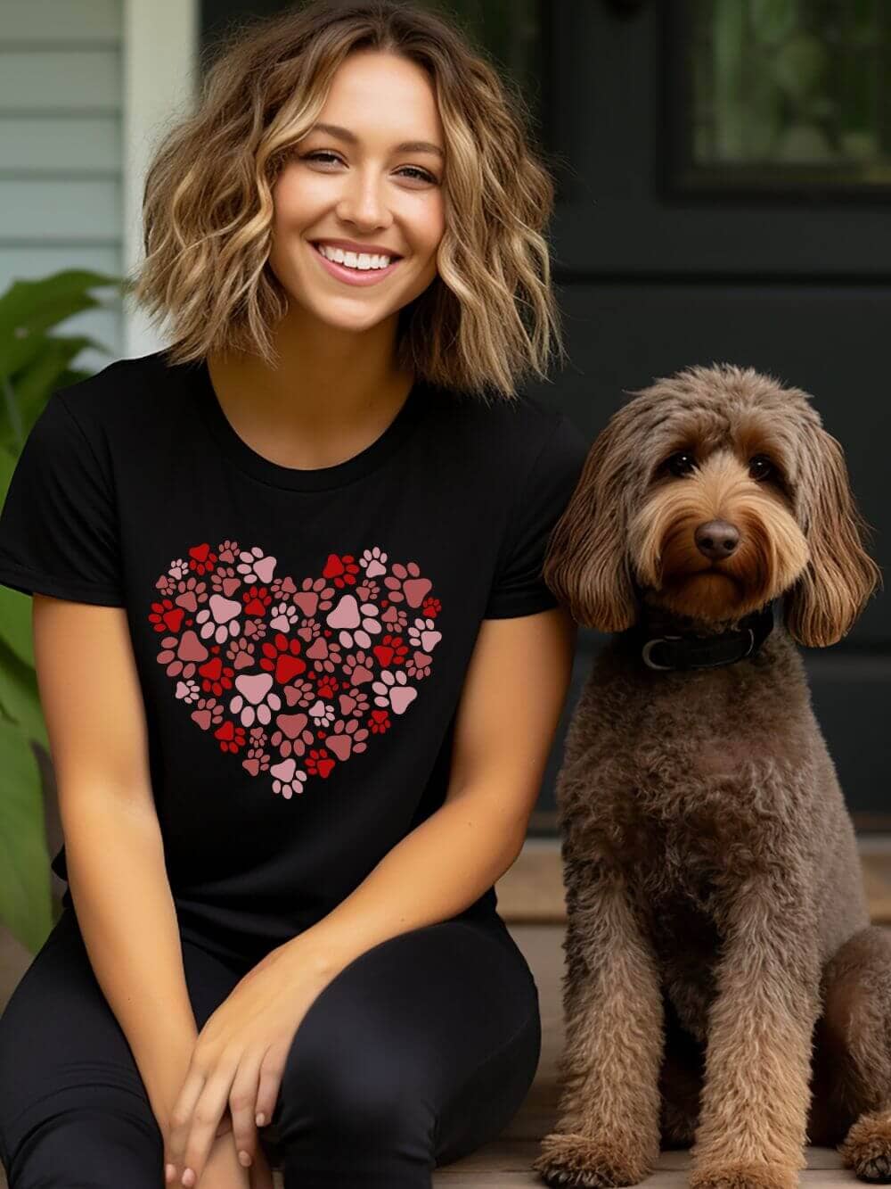 Dog Paw Heart Dog Mom Valentine's Day Short Sleeve Graphic T-Shirt - Sydney So Sweet