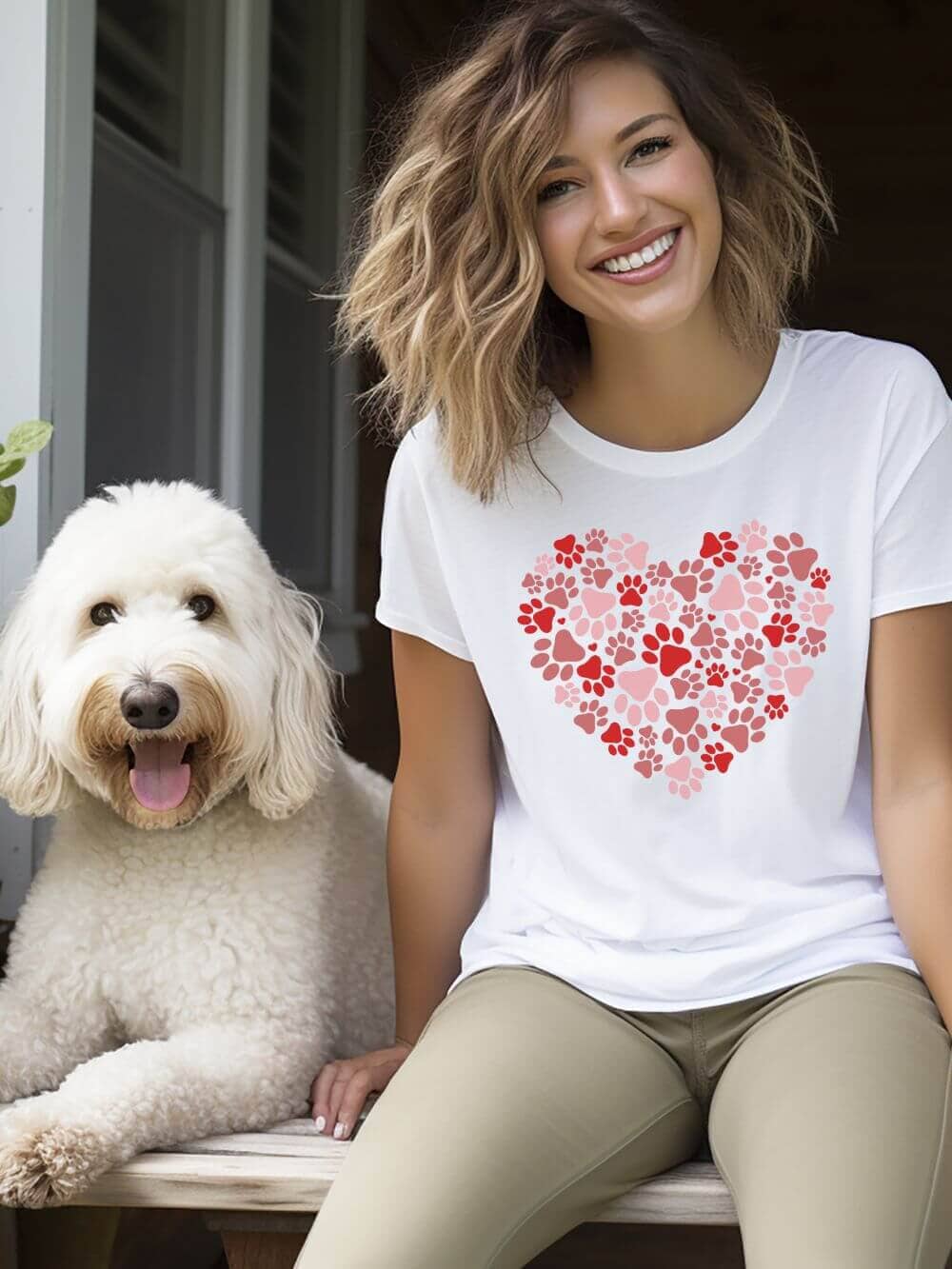 Dog Paw Heart Dog Mom Valentine's Day Short Sleeve Graphic T-Shirt - Sydney So Sweet