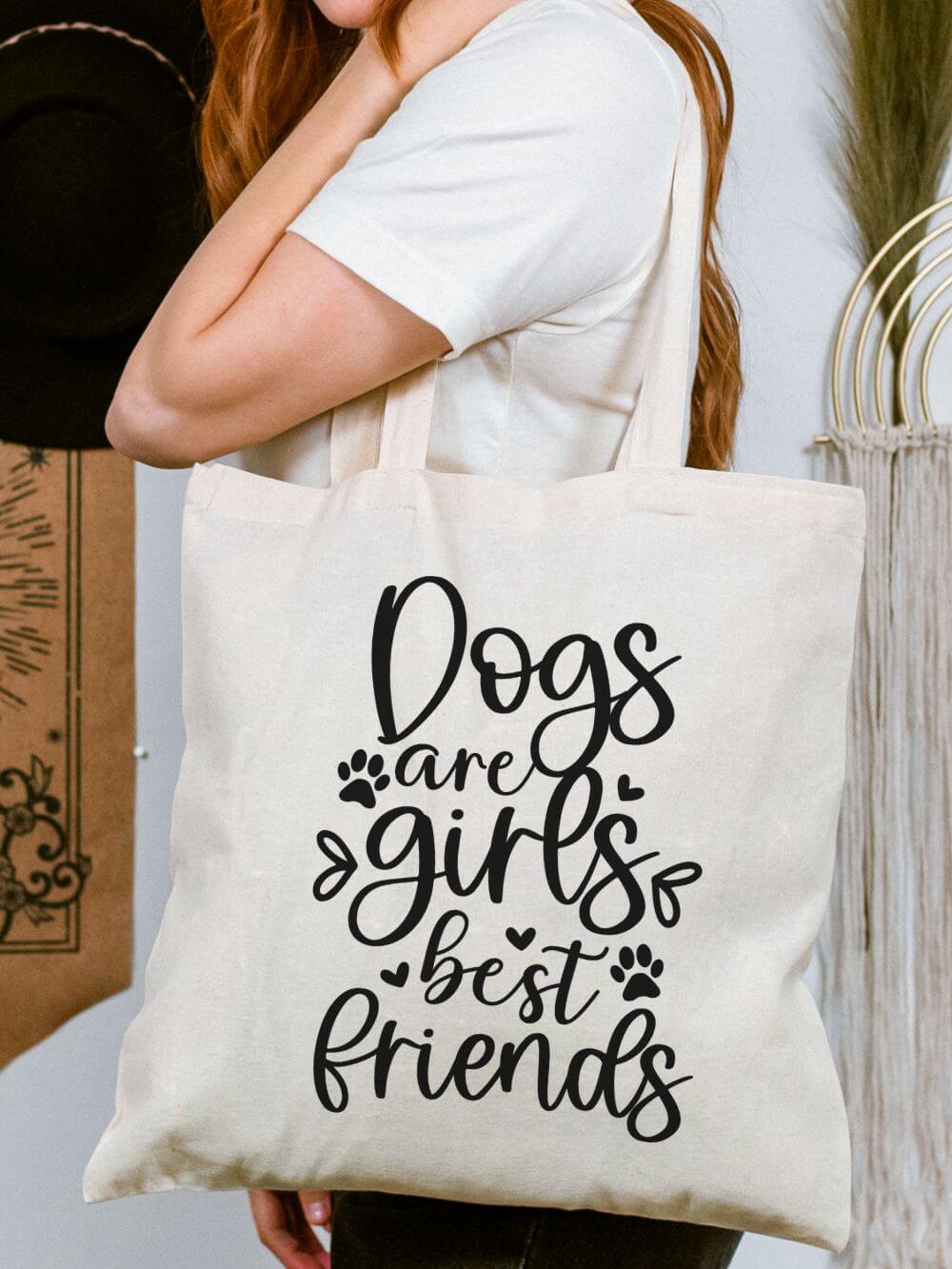 Dogs Are Girls Best Friends Cotton Canvas Tote Cute Dog Lover Grocery Bag