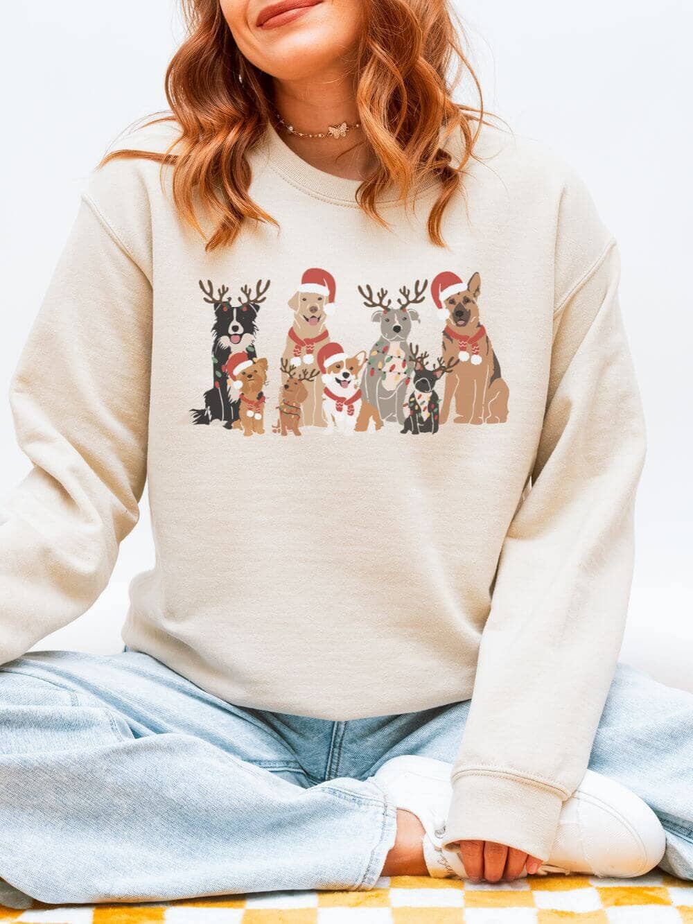 Dogs of Christmas Heavy Blend Unisex Crewneck Graphic Sweatshirt - Sydney So Sweet