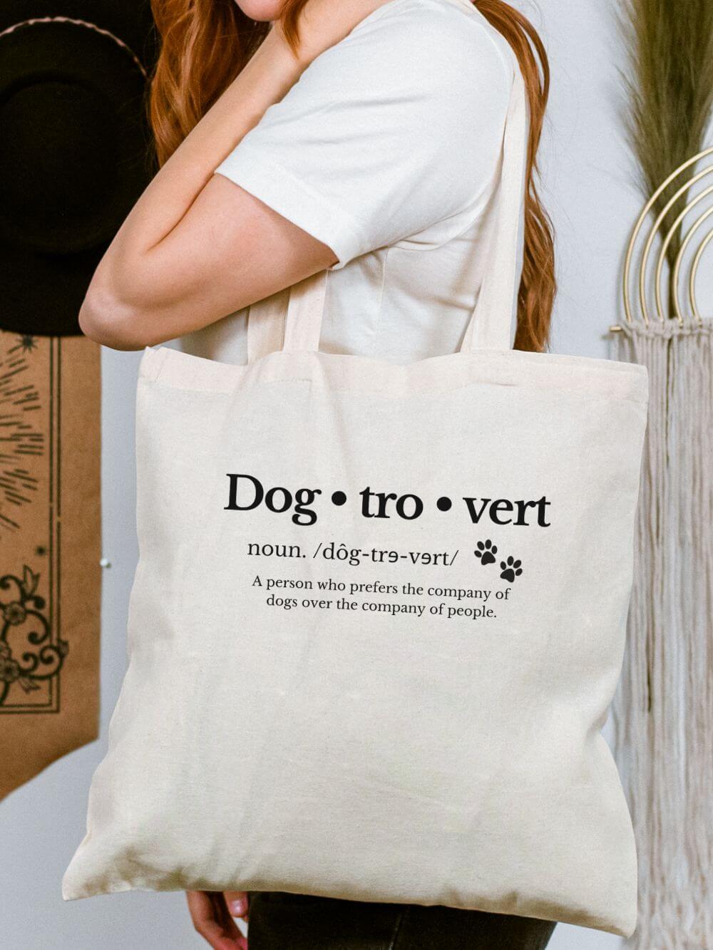 Dog·tro·vert Dog Mom Dog Lover Cotton Canvas Tote Bag