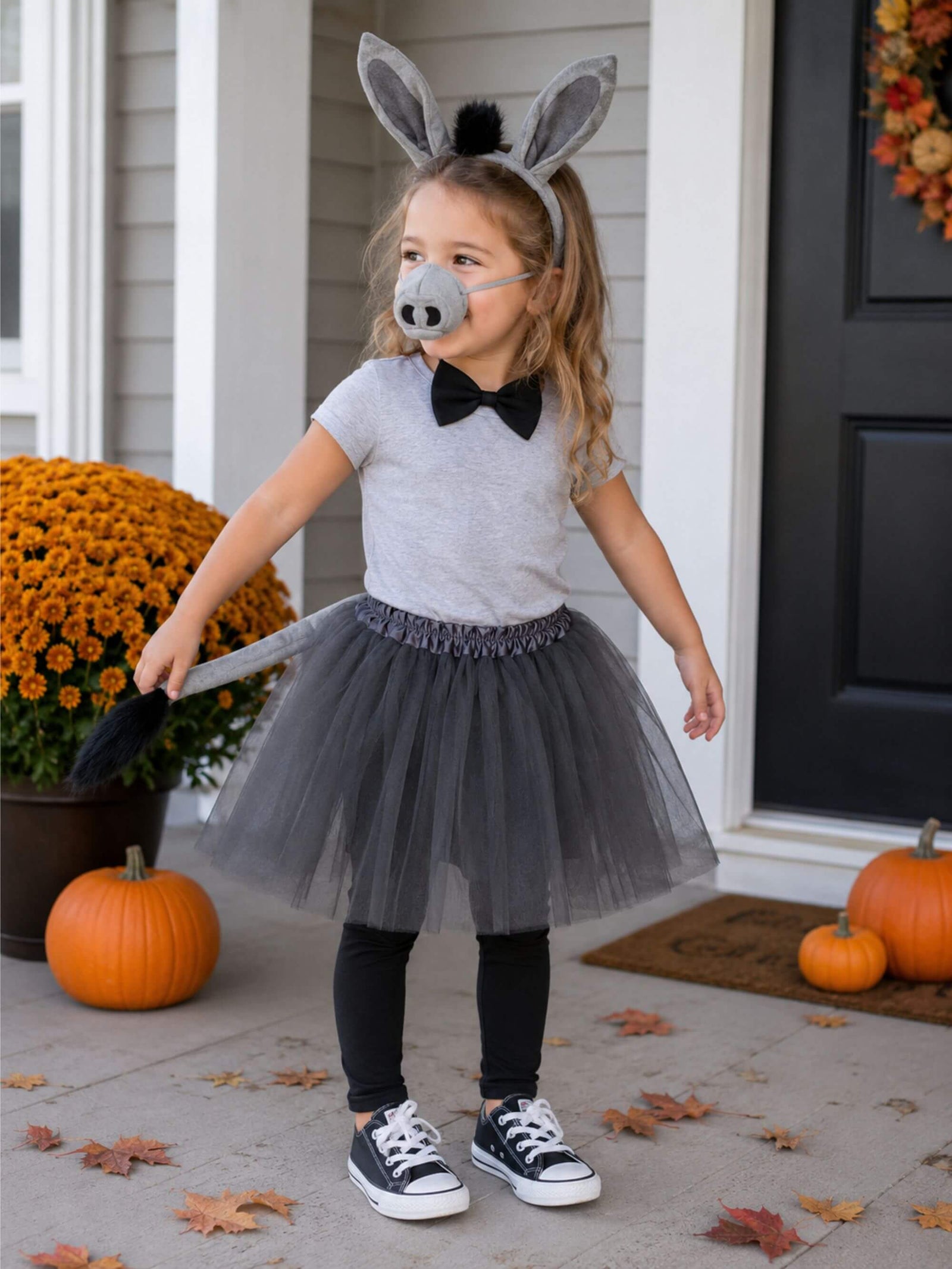 Girls Gray Donkey Costume - Complete Kids Costume Set with Tutu and Accessories