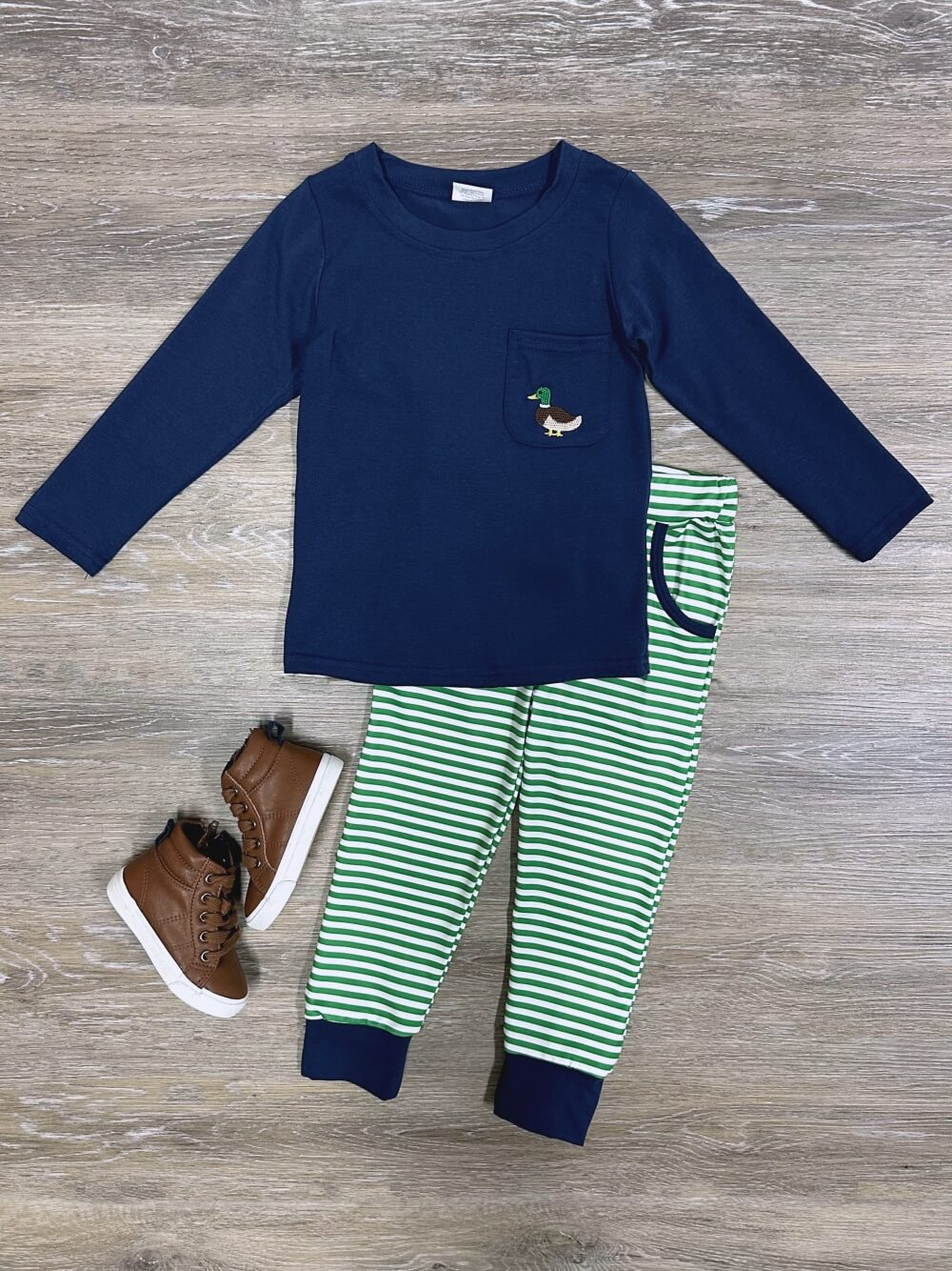 Duck Days Boys Navy &amp; Green Long Sleeve Outfit - Sydney So Sweet