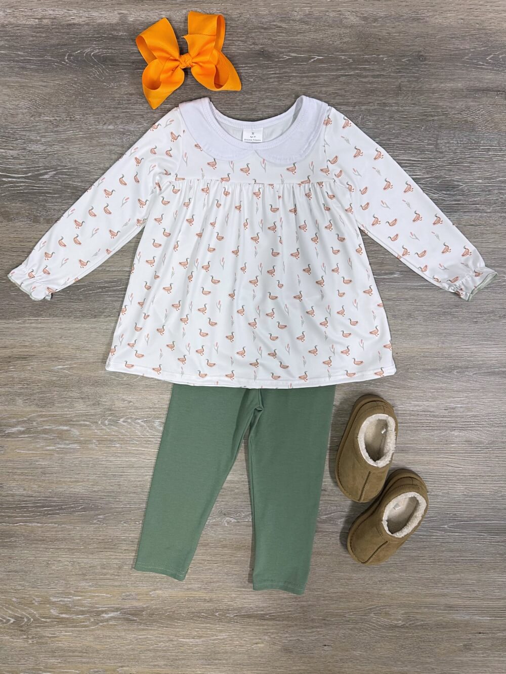 Ducks in a Row Long Sleeve Top &amp; Green Leggings Girls Outfit - Sydney So Sweet