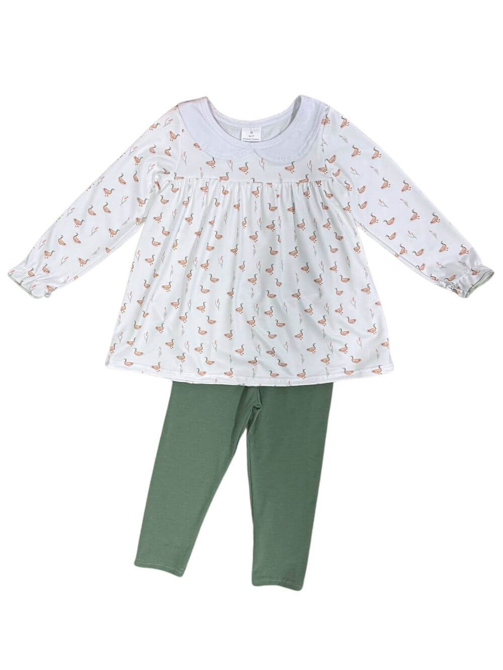 Ducks in a Row Long Sleeve Top & Green Leggings Girls Outfit - Sydney So Sweet