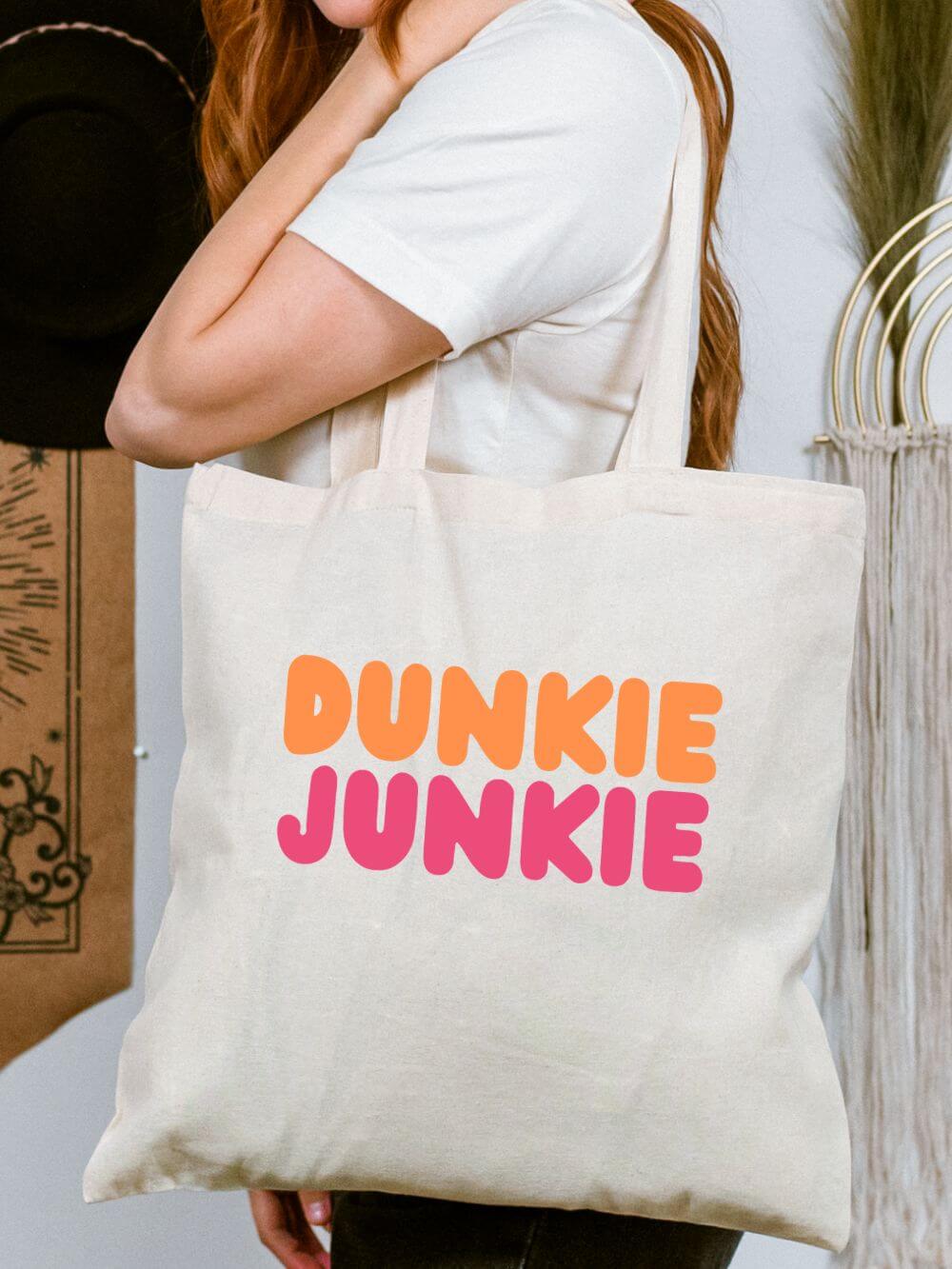 Dunkie Junkie Retro Coffee Lover Grocery Market Canvas Tote Bag