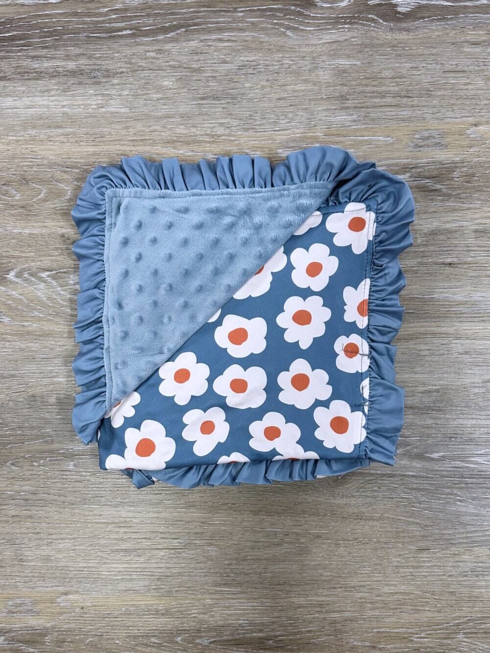 Dusty Blue Daisy Baby or Toddler Fleece Lined Blanket - Sydney So Sweet