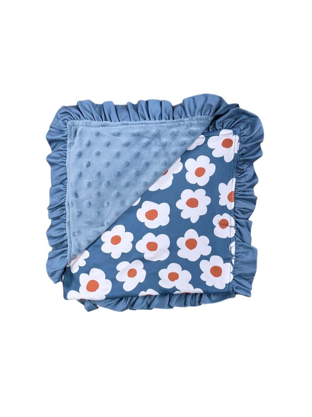 Dusty Blue Daisy Baby or Toddler Fleece Lined Blanket