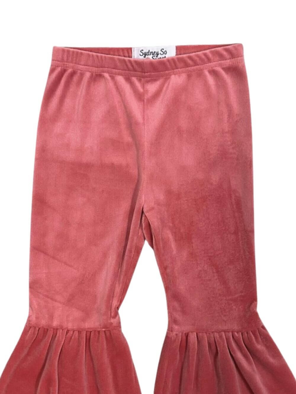 Dusty Rose Pink Girls Velvet Bell Bottoms - Sydney So Sweet
