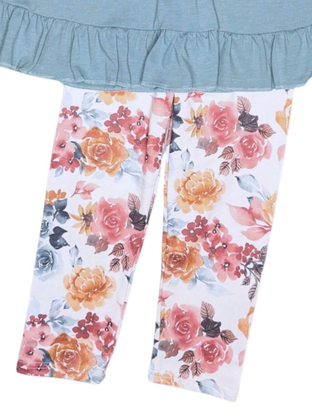 Dusty Blue Vintage Floral Girls Leggings Outfit