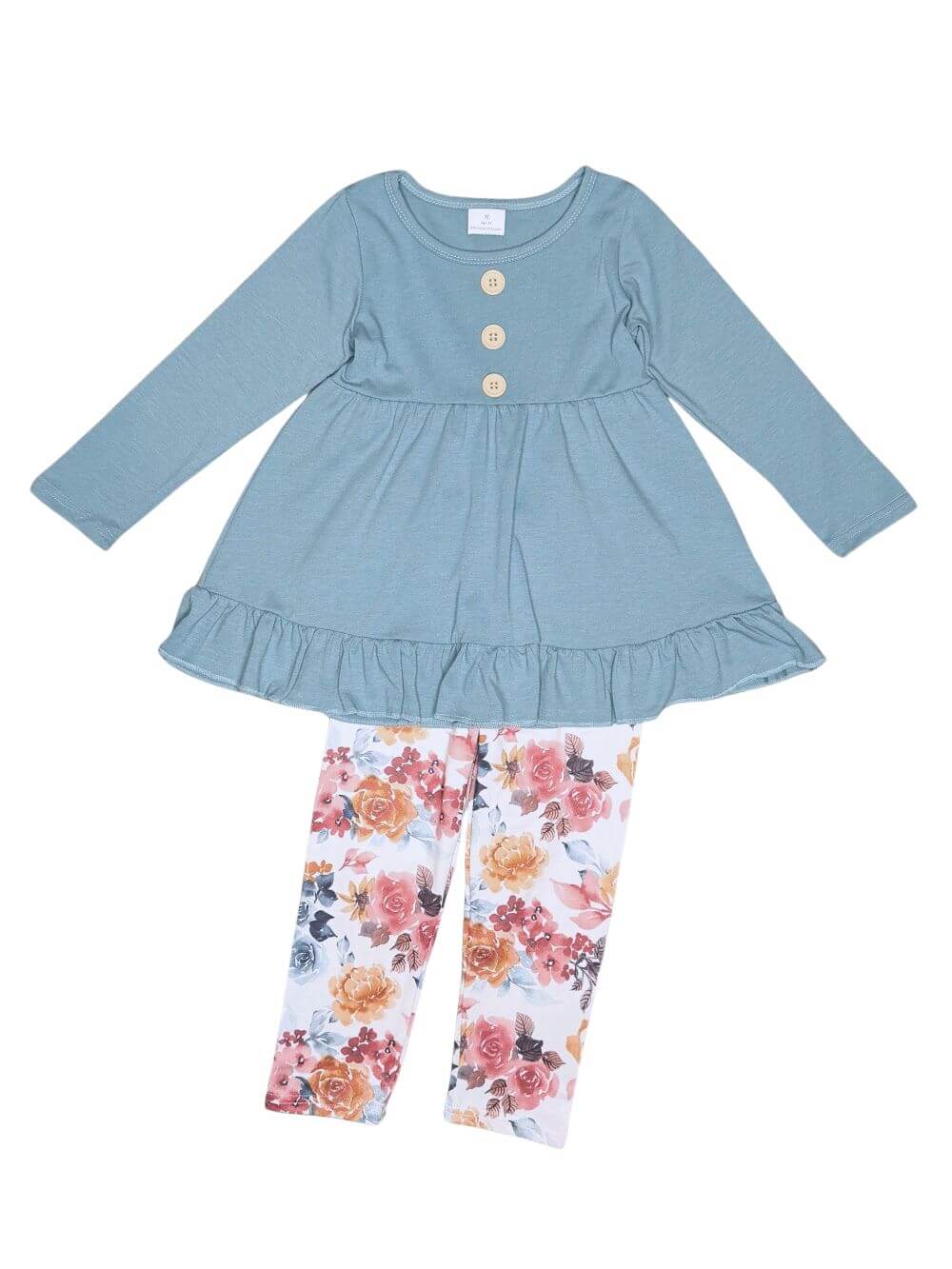 Dusty Blue Vintage Floral Girls Leggings Outfit