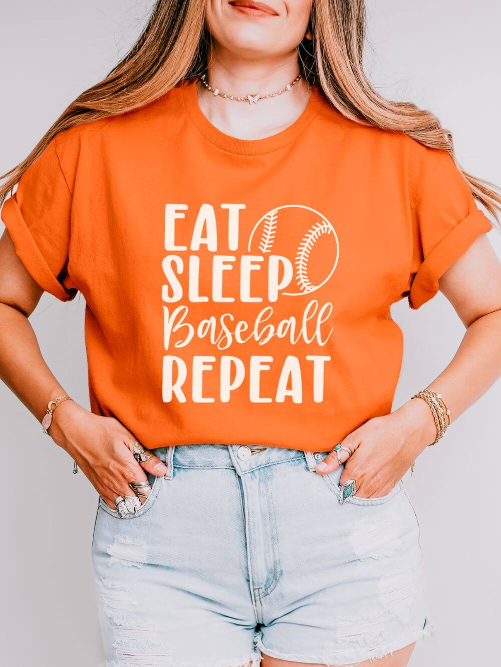 Eat Sleep Baseball Repeat Graphic T-Shirt Cute Sports Mom Tee (12 Team Colors)