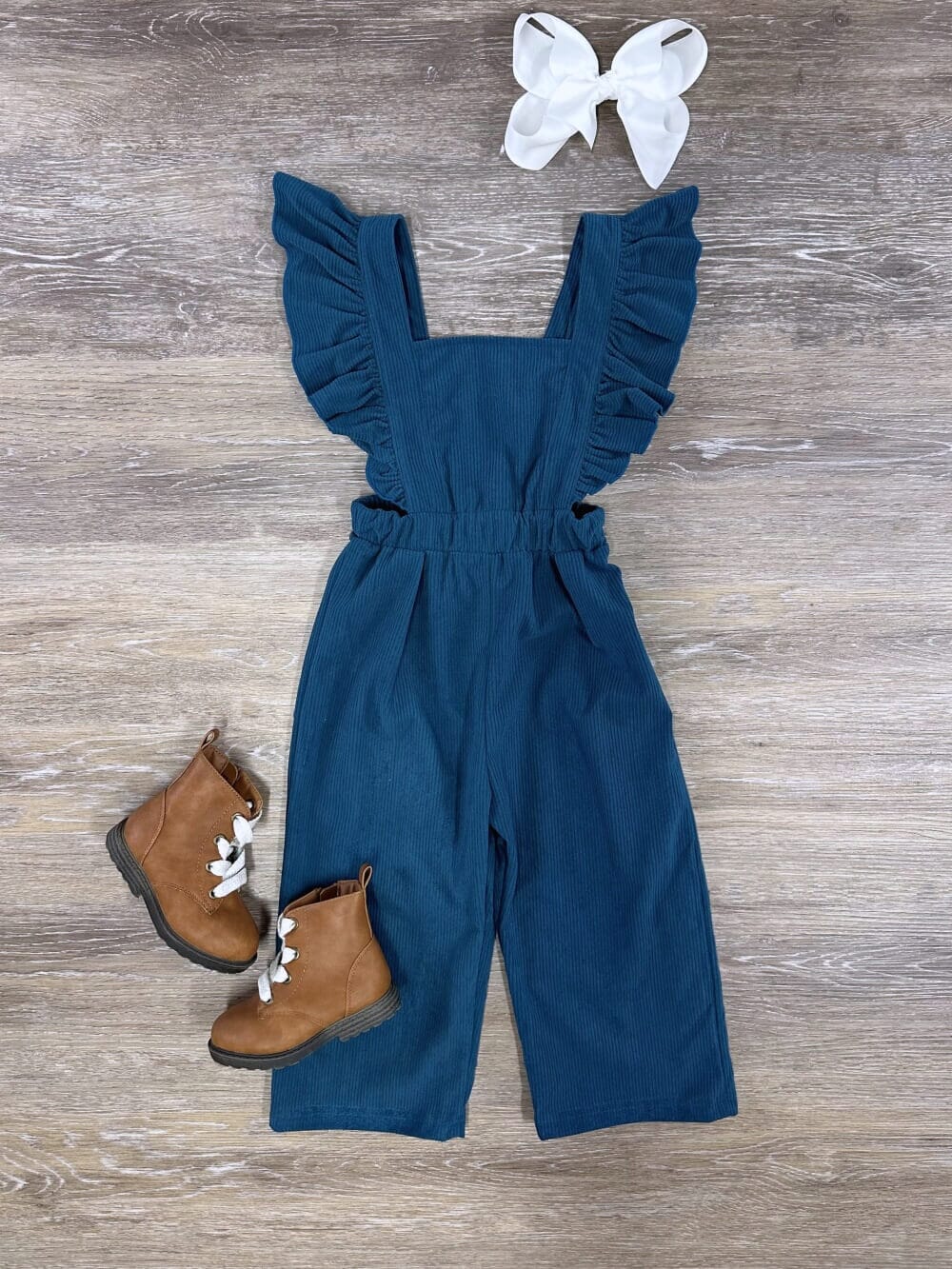 Emerald Corduroy Ruffle Girls Jumpsuit - Sydney So Sweet