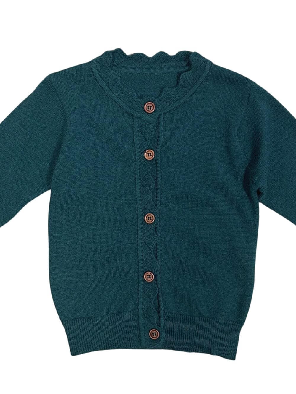 Emerald Green Ruffle Button Up Girls Cardigan Sweater - Sydney So Sweet