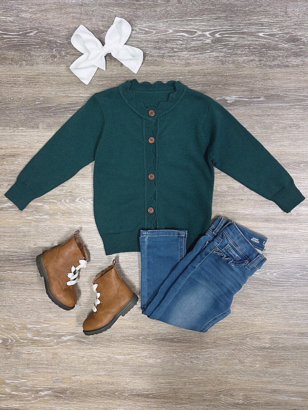 Emerald Green Ruffle Button Up Girls Cardigan Sweater - Sydney So Sweet