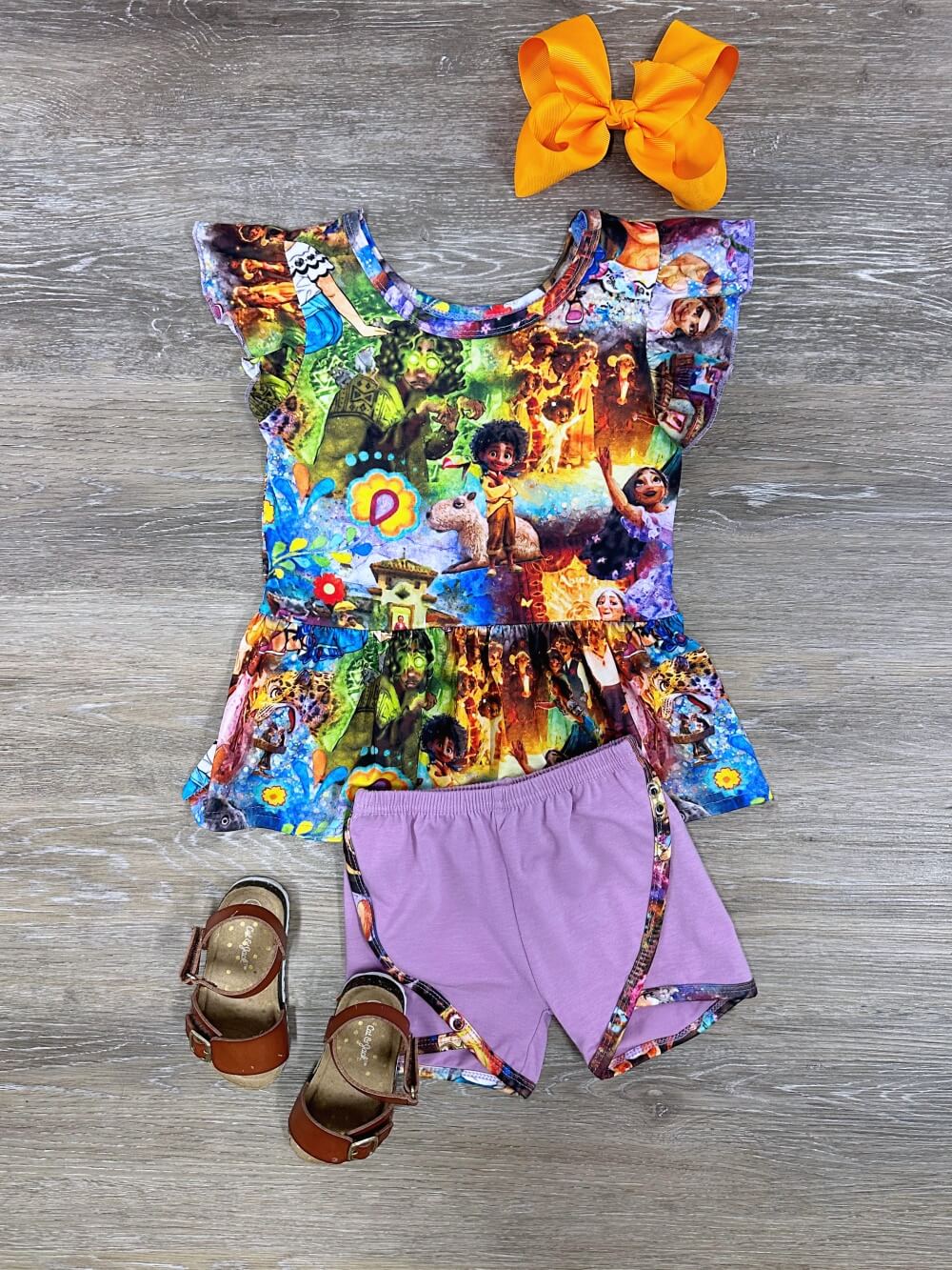 Enchanted Family Ruffle Sleeve Tunic Girls Shorts Outfit - Sydney So Sweet