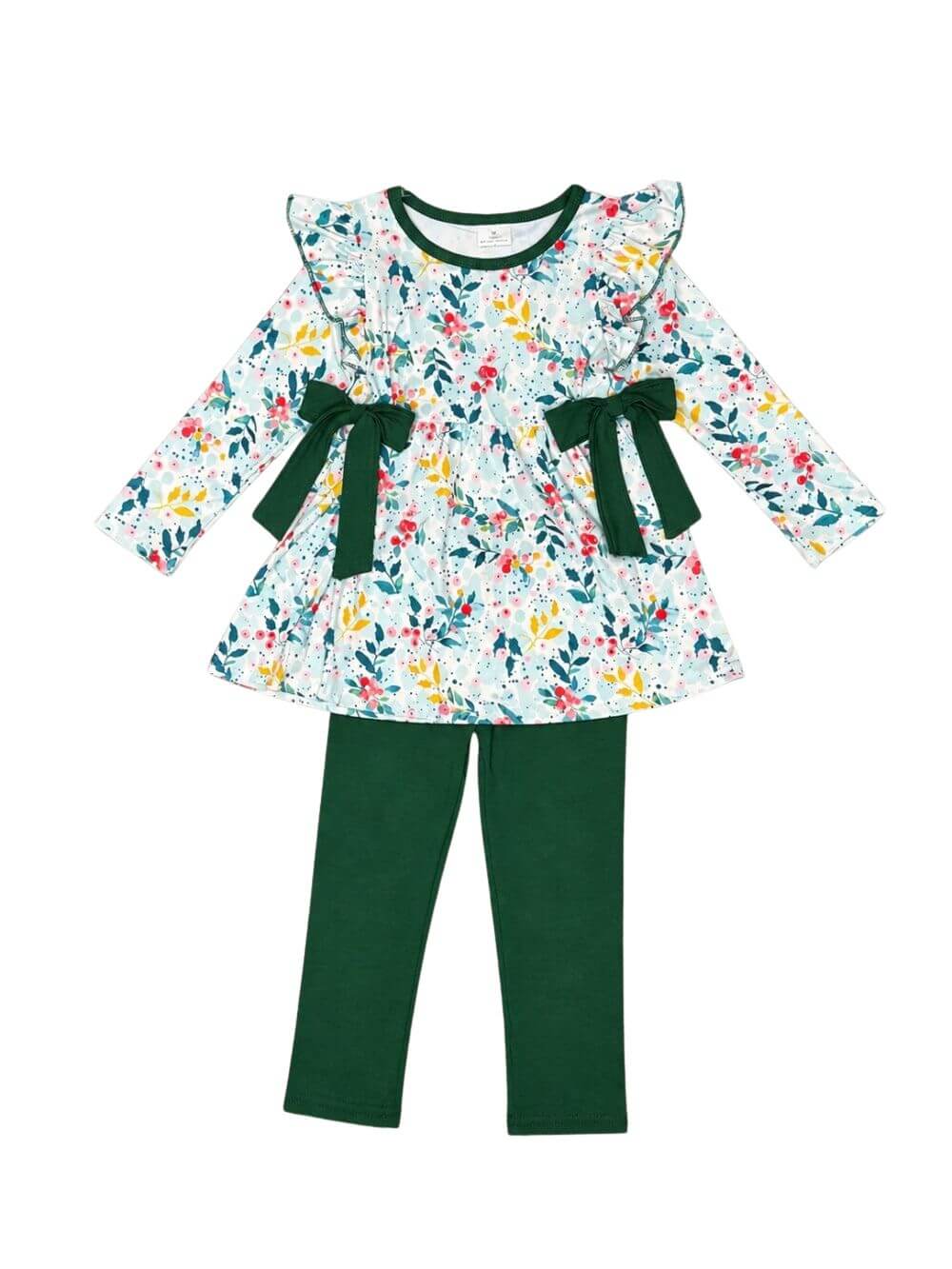 Evergreen Floral Girls Long Sleeve Tunic Outfit