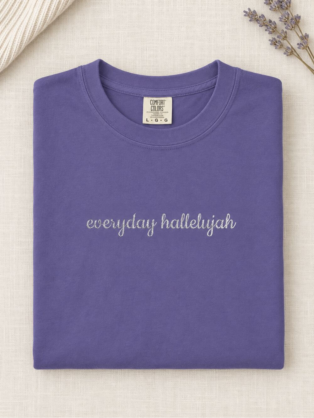 Everyday Hallelujah Embroidered Script Tee Christian Inspirational T-Shirt