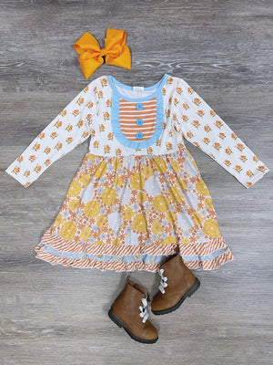 Fall Feels Girls Long Sleeve Button Detail Dress - Sydney So Sweet