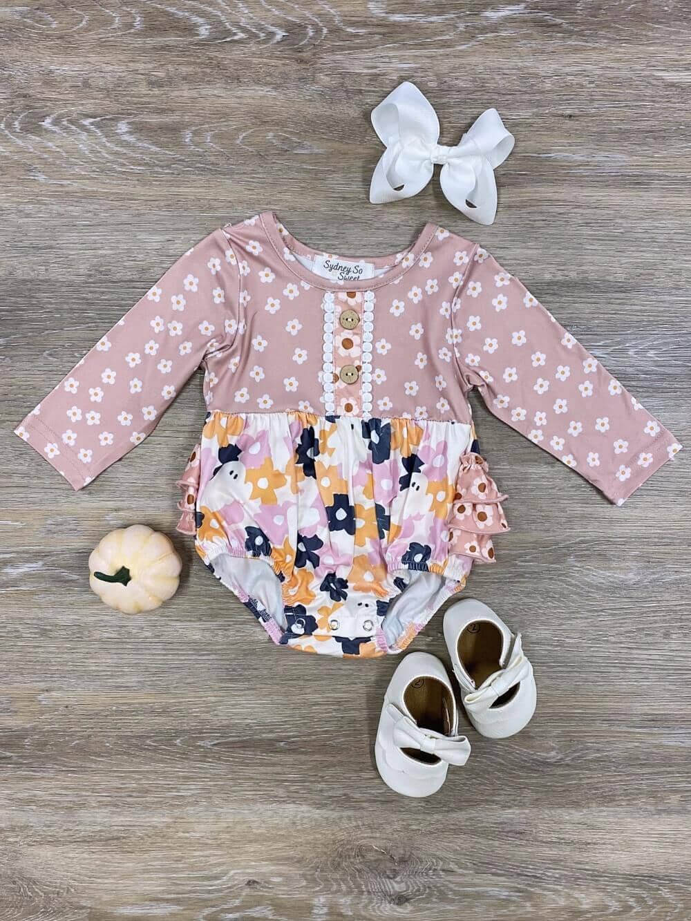 Fall Flowers Ruffle Baby Romper - Sydney So Sweet