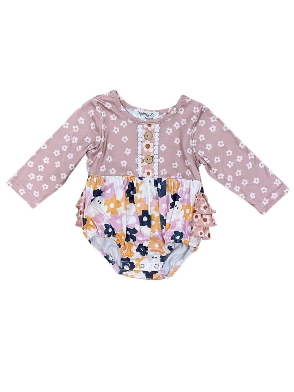 Fall Flowers Ruffle Baby Romper - Sydney So Sweet