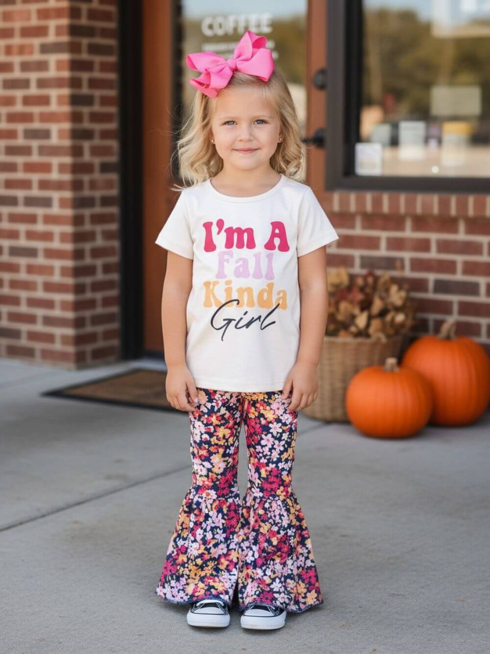 Fall Kinda Girl Floral Girls Bell Bottoms Outfit